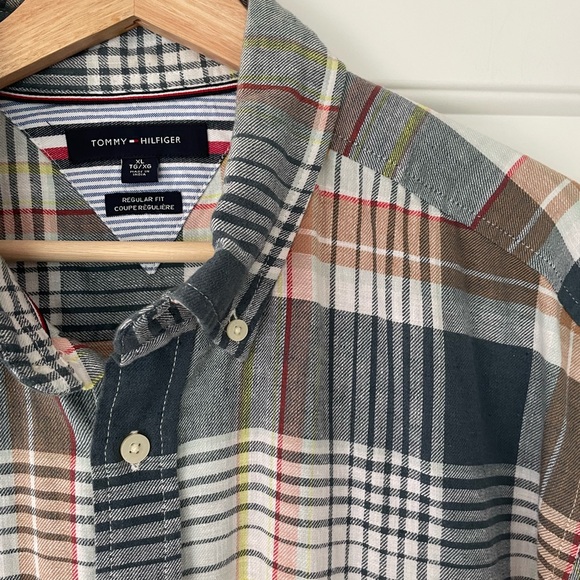 Tommy Hilfiger Mens Linen Blend Long Sleeve Plaid Shirt Size XL Multicolored - Picture 2 of 7